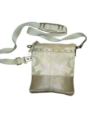 Coach 2008 Cursive Creed Shimmer Gold Studs Swingpack Crossbody Limited Edition